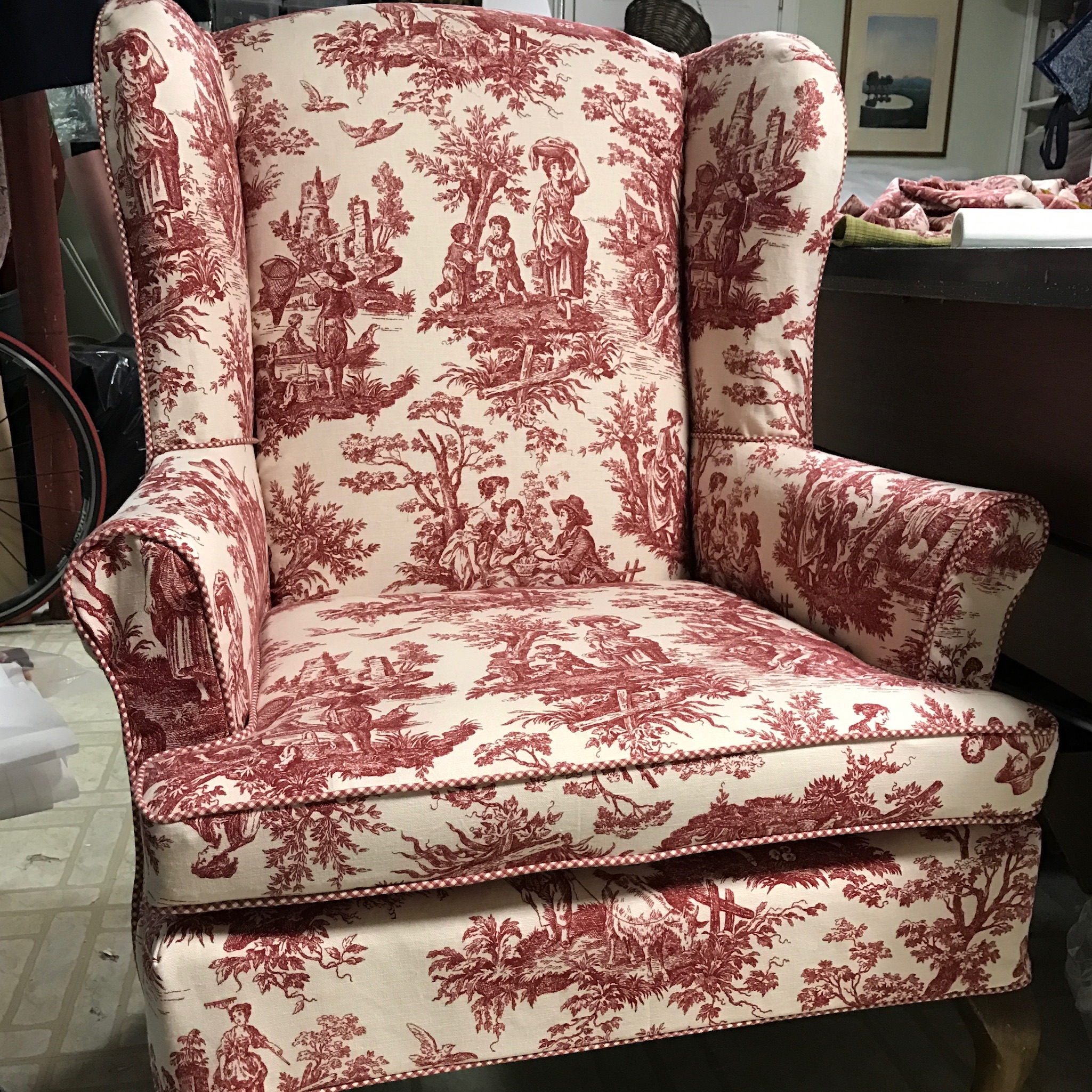Slipcovered Red Toille Chair