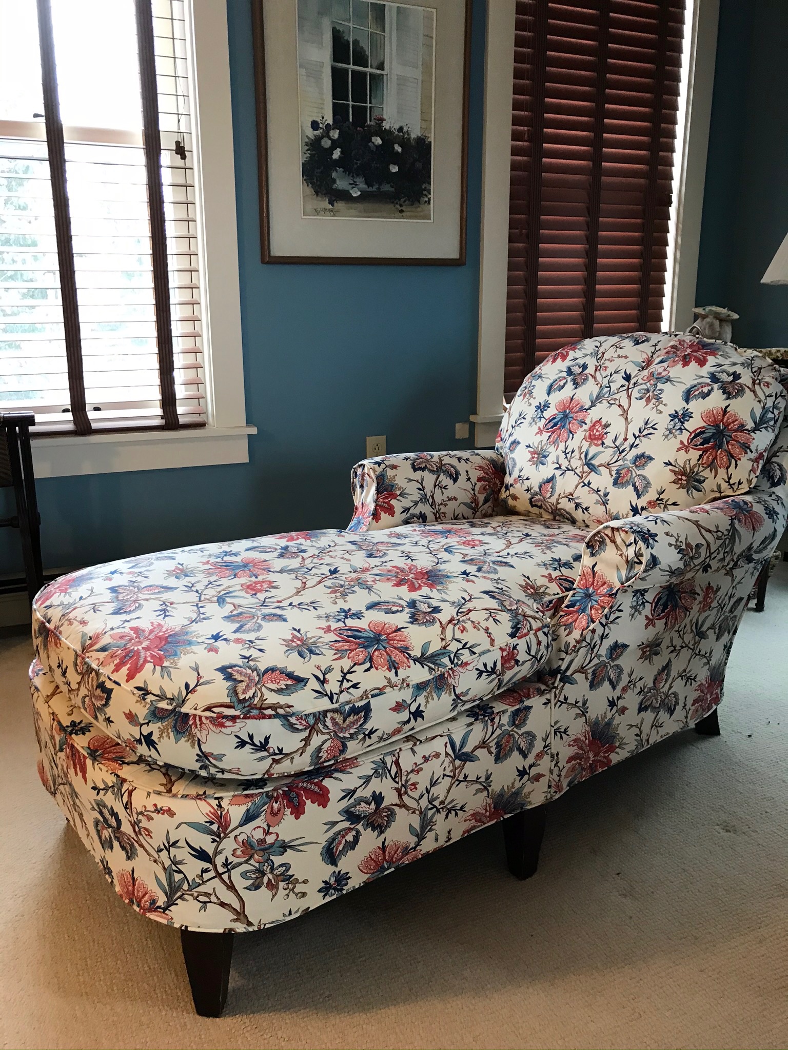 Slipcovered Flowery Chaise Lounge Chair