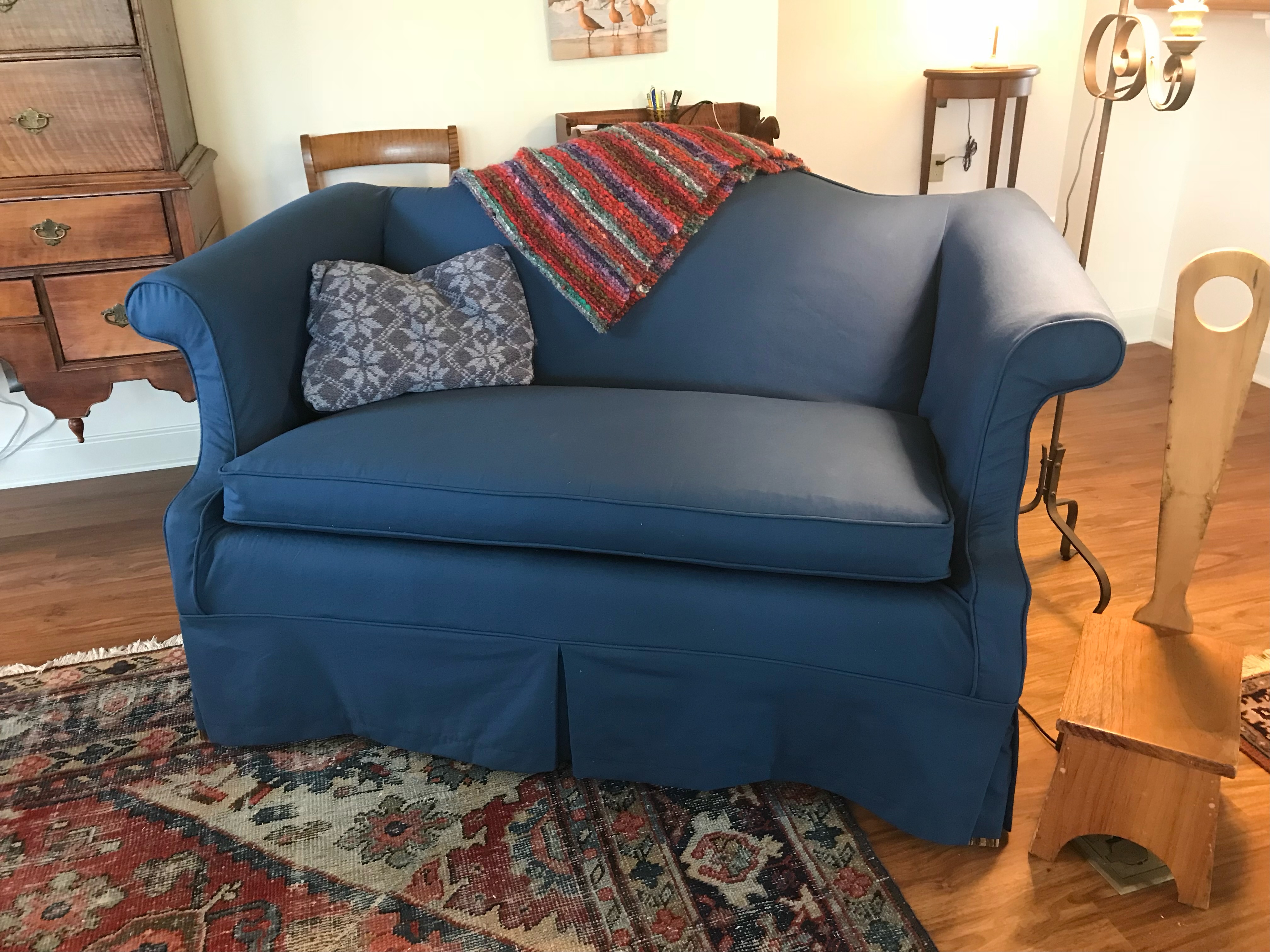 Slipcovered Dark Blue Loveseat Sofa