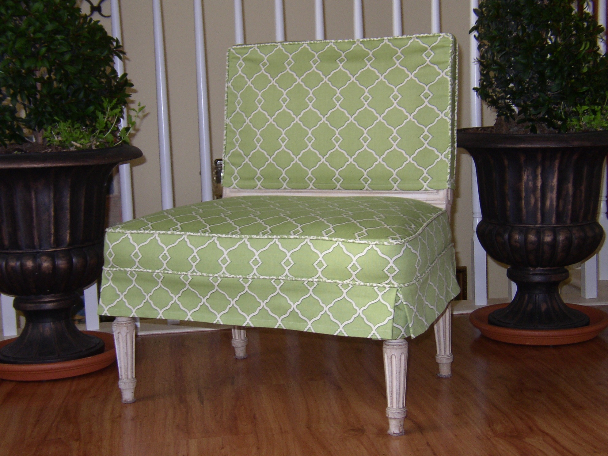Slipcovered Green Geometric Chair